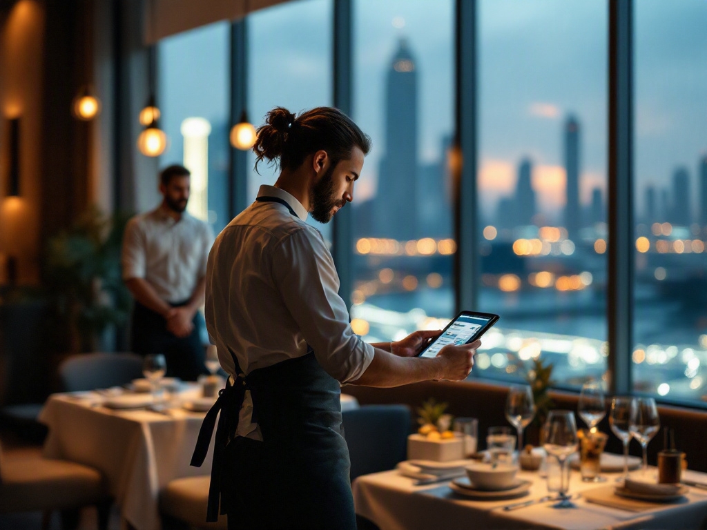 WhatsApp message on a smartphone screen with a restaurant's logo and a promotional offer