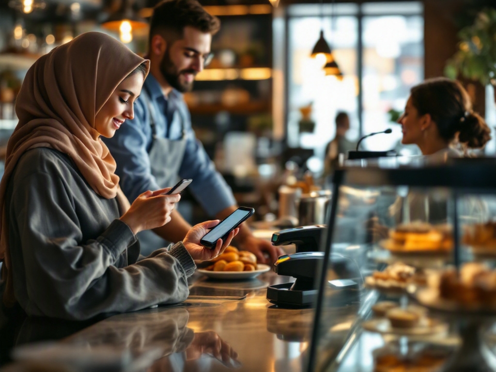 Modern cafe interior in Dubai with empty tables and a sleek design