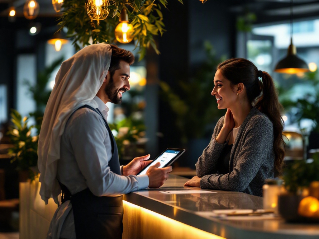 Modern cafe interior in Dubai's Business Bay area