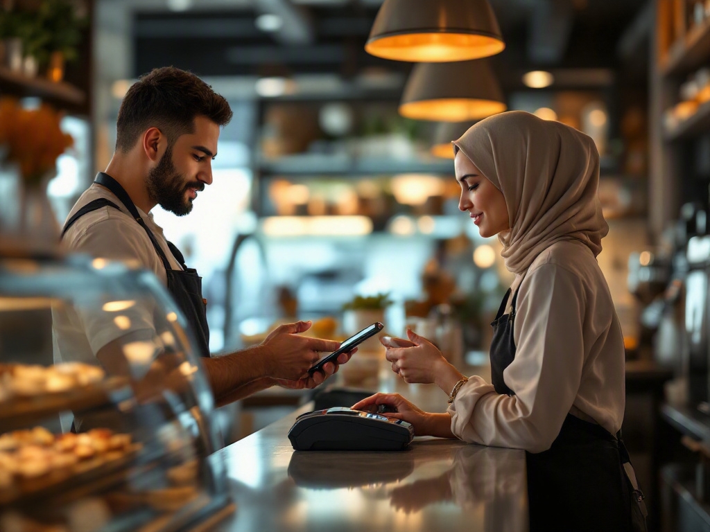 Empty restaurant interior in Dubai with Talabat, Deliveroo, and Careem food delivery bags