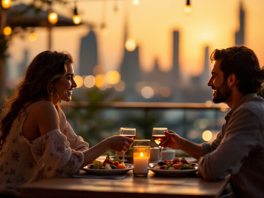 Empty restaurant interior in Dubai with a Careem food delivery bag on the table