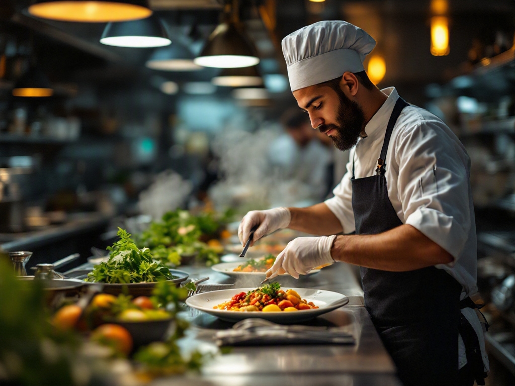 Dubai restaurant interior with Google Ads metrics on screen