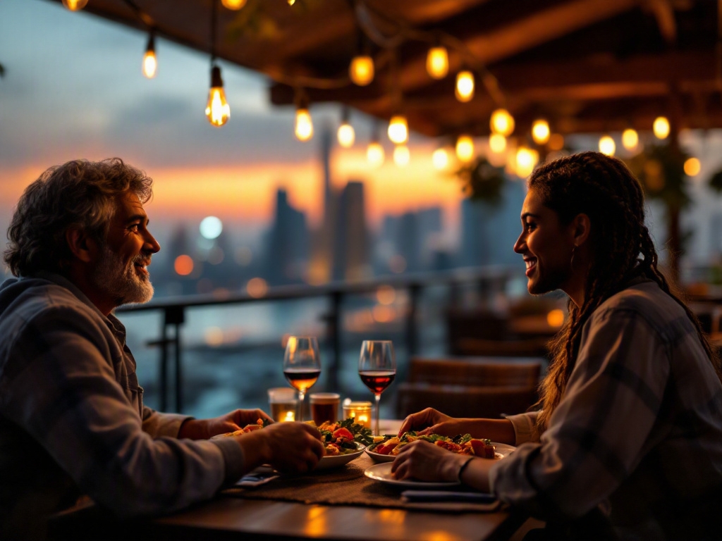 Modern restaurant interior in Dubai with a Google Maps screen