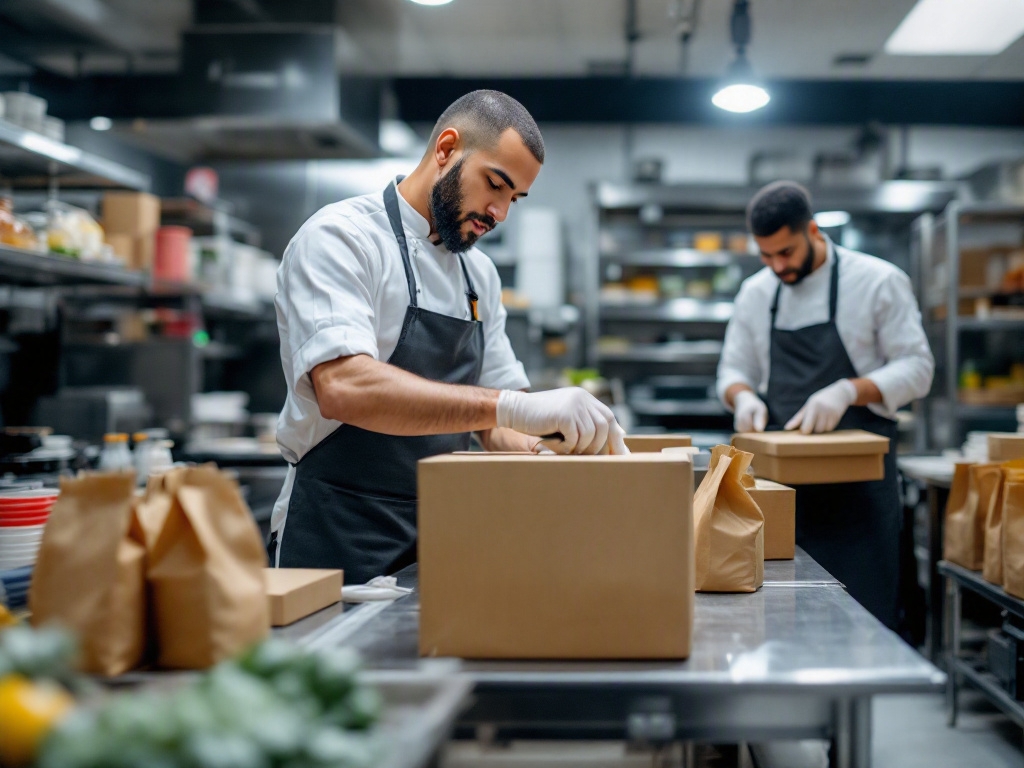 Talabat delivery bag and restaurant menu in a Dubai cafe