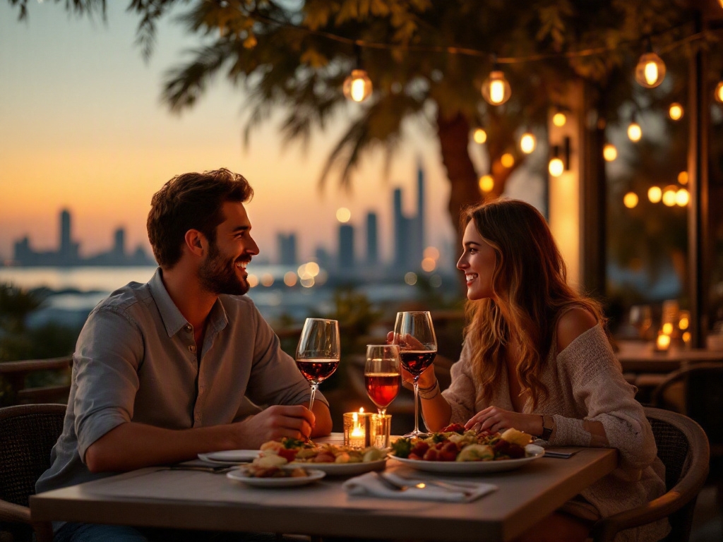 Modern restaurant interior in Dubai with a unique logo and visual identity