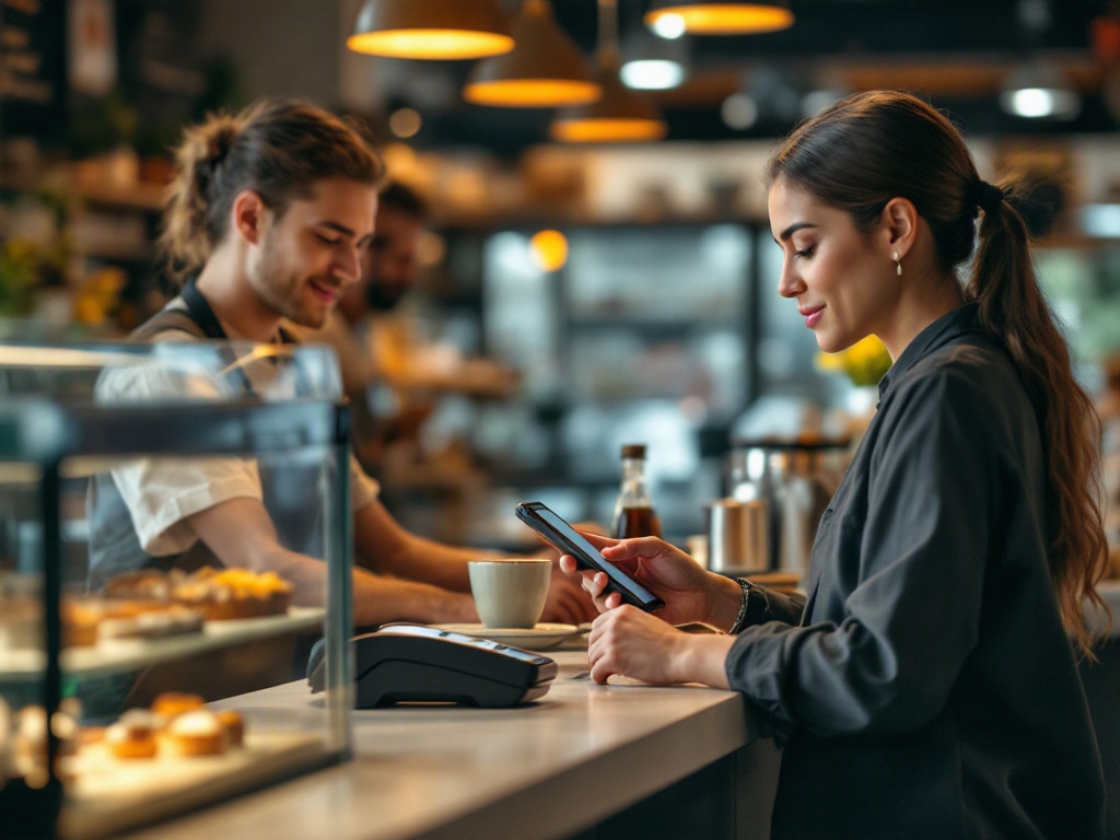 Modern restaurant interior in Dubai's Business Bay area with a Google Maps listing on a laptop screen
